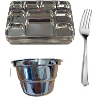 Disposable Plates 10 Compartment Silver Thali Plates Trays - For Indian Puja, Partys, Weddings